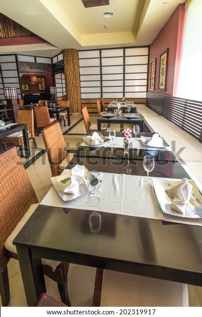 Napkins On Tables Oriental Style Interior Stock Photo Edit