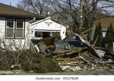 NAPLATE, ILLINOIS/USA - MARCH 3, 2017: Cleanup Continues After A Category EF-3 (enhanced Fujita Scale) Tornado Devastated This Small Town On February 28 With Winds Of 155 Miles Per Hour.