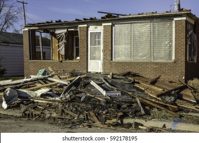 NAPLATE, ILLINOIS/USA - MARCH 3, 2017: Cleanup Continues After A Category EF-3 (enhanced Fujita Scale) Tornado Hit This Small Town On February 28 With Winds Of 155 Miles Per Hour.