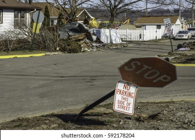 NAPLATE, ILLINOIS/USA - MARCH 3, 2017: Cleanup Continues After A Category EF-3 (enhanced Fujita Scale) Tornado Hit This Small Town On February 28 With Winds Of 155 Miles Per Hour.