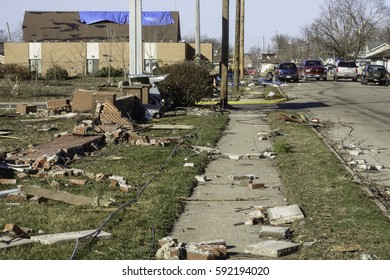 NAPLATE, ILLINOIS/USA - MARCH 3, 2017: Cleanup Continues After A Category EF-3 (enhanced Fujita Scale) Tornado Hit This Small Town On February 28 With Winds Of 155 Miles Per Hour.