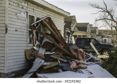 NAPLATE, ILLINOIS/USA - MARCH 3, 2017: Cleanup Continues After A Category EF-3 (enhanced Fujita Scale) Tornado Hit This Small Town On February 28 With Winds Of 155 Miles Per Hour.