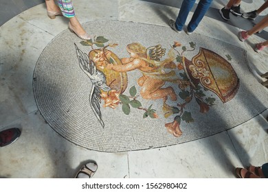  Naples, Campania / Italy, 09/06/2018:Floor Mosaic Detail Of Galleria Umberto I By Emanuele Rocco, Shopping Gallery And  An Active Center Of Neapolitan Civic Life.