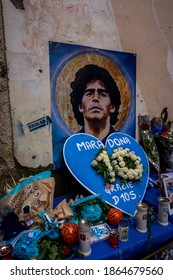 Naples, Campania, South Of Italy - November 25th 2020 - In Memory Of Diego Armando Maradona, Flowers Given By Naples Supporters, Napoli, Italia.