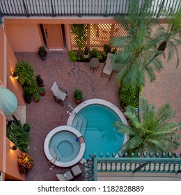 Naples, Florida - 18 Sep 2018: Pool And Hot Tub From Balcony, Above