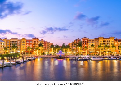 Naples, Florida, USA Downtown Skyline At Dusk.