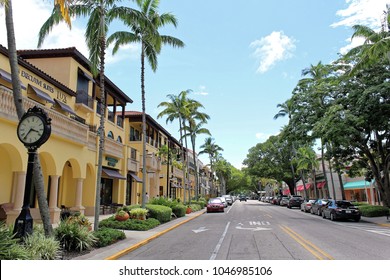 Naples, Florida, USA - July 24, 2016: Luxury Shops On 5th Avenue In Naples