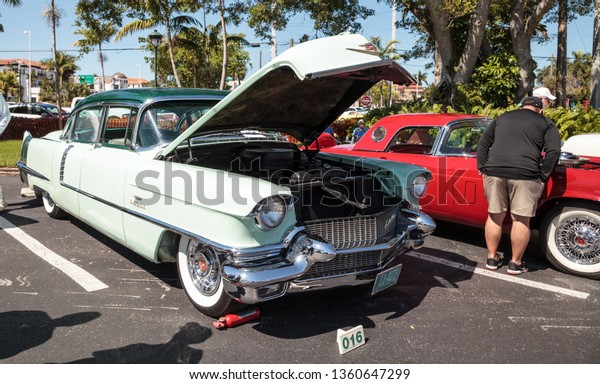 Naples, Florida, USA – March 23,2019: Mint green\
1956 Cadillac at the 32nd Annual Naples Depot Classic Car Show in\
Naples, Florida. Editorial\
only.