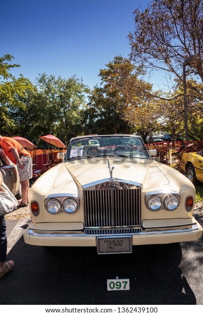 Naples, Florida, USA – March\
23,2019: Cream 1985 Rolls Royce Corniche Drop Head at the 32nd\
Annual Naples Depot Classic Car Show in Naples, Florida. Editorial\
only.