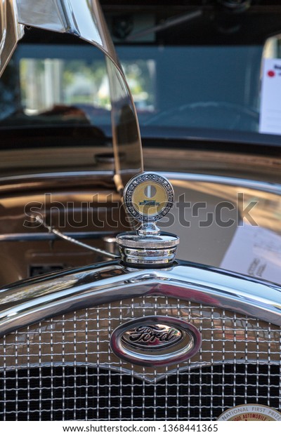 Naples, Florida, USA – March\
23,2019: Tan 1931 Ford Model A Deluxe Tudor Sedan at the 32nd\
Annual Naples Depot Classic Car Show in Naples, Florida. Editorial\
only.