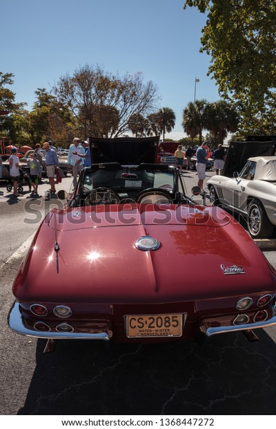 Naples, Florida, USA\
– March 23,2019: Red 1966 Chevrolet Corvette Convertible Coupe at\
the 32nd Annual Naples Depot Classic Car Show in Naples, Florida.\
Editorial only.