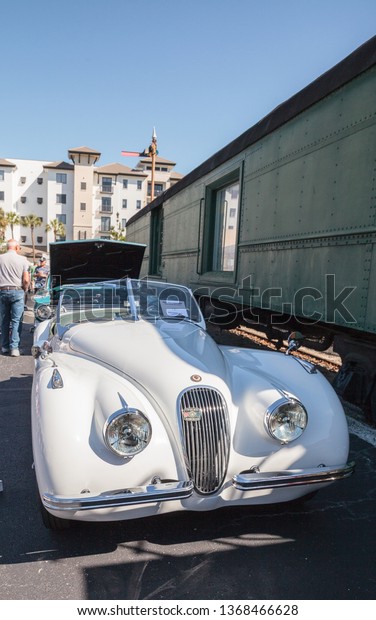 Naples, Florida, USA – March\
23,2019: White 1961 Jaguar XK150 Convertible S at the 32nd Annual\
Naples Depot Classic Car Show in Naples, Florida. Editorial\
only.