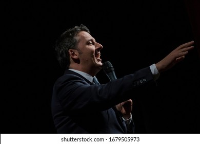 Naples. Italy. 22 February 2018. Matteo Renzi Democratic Party Pm Candidate During A Rally During The Italian General Election At Sannazzaro Theatre In Naples.