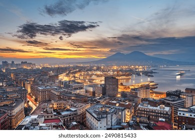 Naples, Italy city skyline overlooking the port towards Vesuvius at dawn. - Powered by Shutterstock