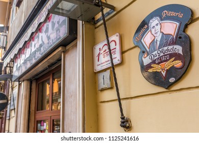 Naples, Italy - December 4, 2017: Famous Historical Pizzeria Da Michele In Naples