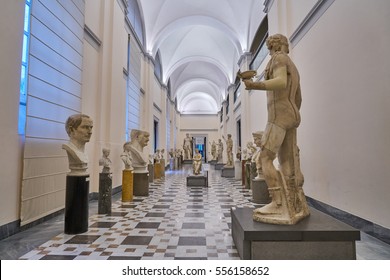 Naples, Italy - February 10, 2016: roman classical statue collection in Naples Archaeological Museum