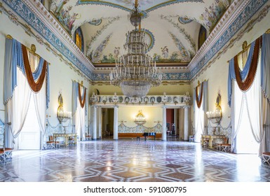 Naples, Italy - June 18, 2016:  The ballroom of the Capodimonte royal palace