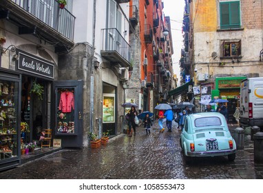 Naples, Italy - March 5, 2018: Typical Street In Naples, Italy