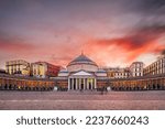 Naples, Italy from Plebiscito Square with San Francesco di Paola at dusk.