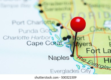 Naples Pinned On A Map Of Florida, USA
