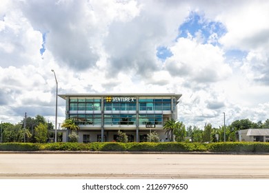 Naples, USA - August 7, 2021: Florida Tamiami Trail Road Street In Summer With Modern Building Business Architecture For Venture X Naples Company Coworking Space