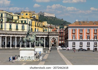 Naples.Naples.03.05.2018. Equestrian Statues Of Carlos III And His Son Ferdinand I In The Plebiscite Square Of Naples