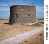 Napoleanic Martello  Tower on the coast at Felixstowe, Suffolk, UK