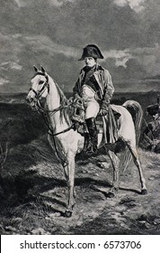 Napoleon Bonaparte On The Horse  - Antique Lithographic Portrait