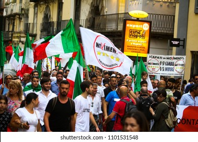 Napoli , Campania , ITALY: 2018-05-30 Luigi Di Maio Leader Five Stars In Naples In Picture 5 Star Militant Event With Italian Flag And Political Symbol Of The Movement