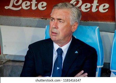 Napoli , Campania , ITALY: 2018-09-15  Italian Serie A Football Match Napoli - Fiorentina At The San Paolo Stadium In Photo Coach Carlo Ancelotti