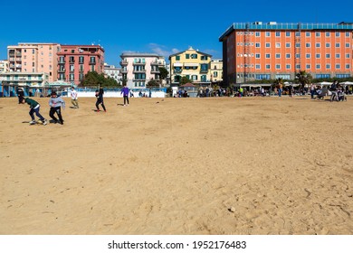 NAPOLI, ITALY - FEBRUARY 20, 2021 - The beach of Bagnoli, on the western outskirts of Naples