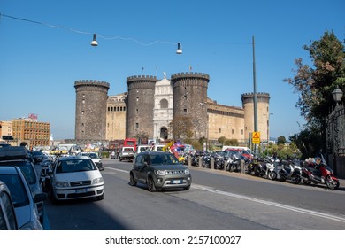 Napoli (NA), Italy - April 27, 2022: View along Via San Carlo with Castel Nuovo in the background.