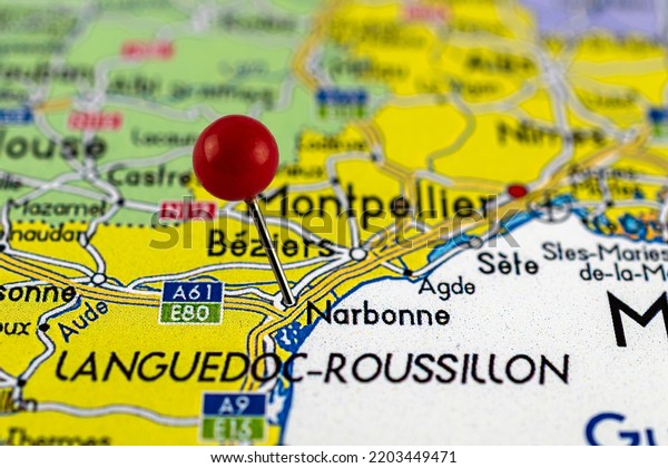 Narbonne Map Close Narbonne Map Red Stock Photo 2203449471 | Shutterstock