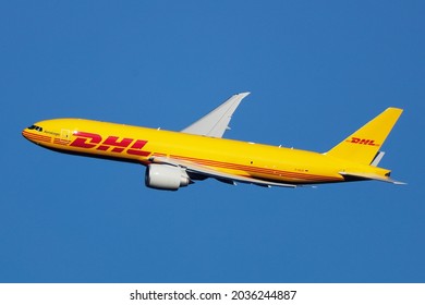 Narita Chiba Pref, Japan - 2021 Aug 11 : DHL (OPERATOR : AeroLogic) BOEING 777-F Freighter D-AALR Cargo airplane
