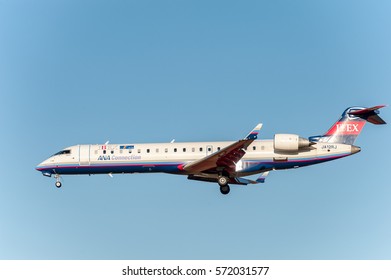 NARITA - JAPAN, JANUARY 25, 2017: JA12RJ Bombardier CRJ-702ER Ibex Airlines ANA Connection Landing In International Narita Airport, Japan.