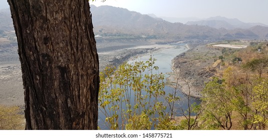 Narmada River Bed. Landscape View Atop Of Narmada Dam.