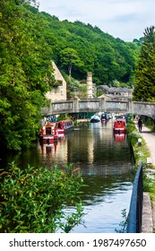 Narrow Boats Moored On The Rochdale Canal.