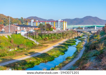 Narrow channel passing through center of Gongju, Republic of Korea