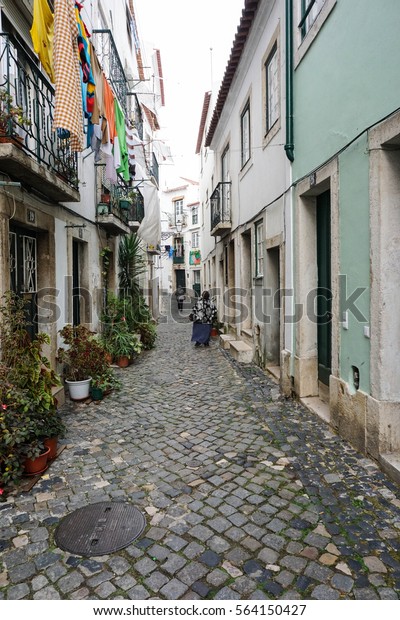 Narrow Cobblestone Streets Urban City Lisbon Stock Photo (edit Now 