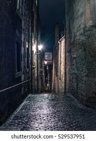 Narrow Dark Alleyway In Edinburgh At Night