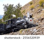 Narrow Gauge Steam Locomotive 111 Chugging up a Mountain Railroad