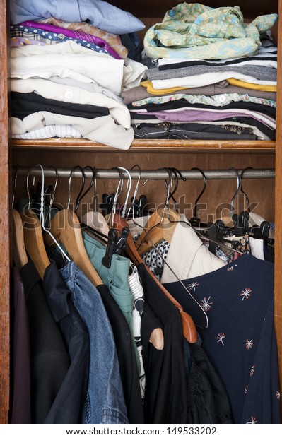 Narrow Messy Wardrobe Hanging Womans Clothes Stock Photo Edit Now