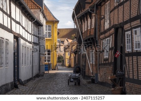 Narrow Old Street in the Historic dity of Ribe, Denmark