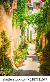 Narrow Old Town Street Of Provence At Sunny Summer Day, France