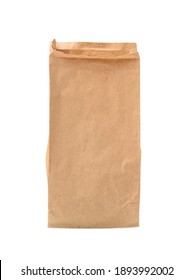 Narrow Paper Brown Food Bag Isolated On White Background, Close Up