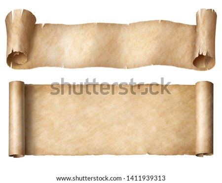 Narrow paper or parchment scrolls set isolated on white