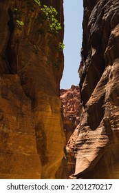 Narrow Passage In Petra Canyon, Jordan, Middle East. High Quality Photo