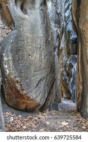 Narrow path between the rocks - Mousehole - in rocks city in Bohemian Paradise, Czech republic