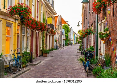 Narrow street in the center of Delft, Netherlands