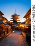 A narrow street featuring a beautiful Yasaka Pagoda in the background in Kyoto Japan